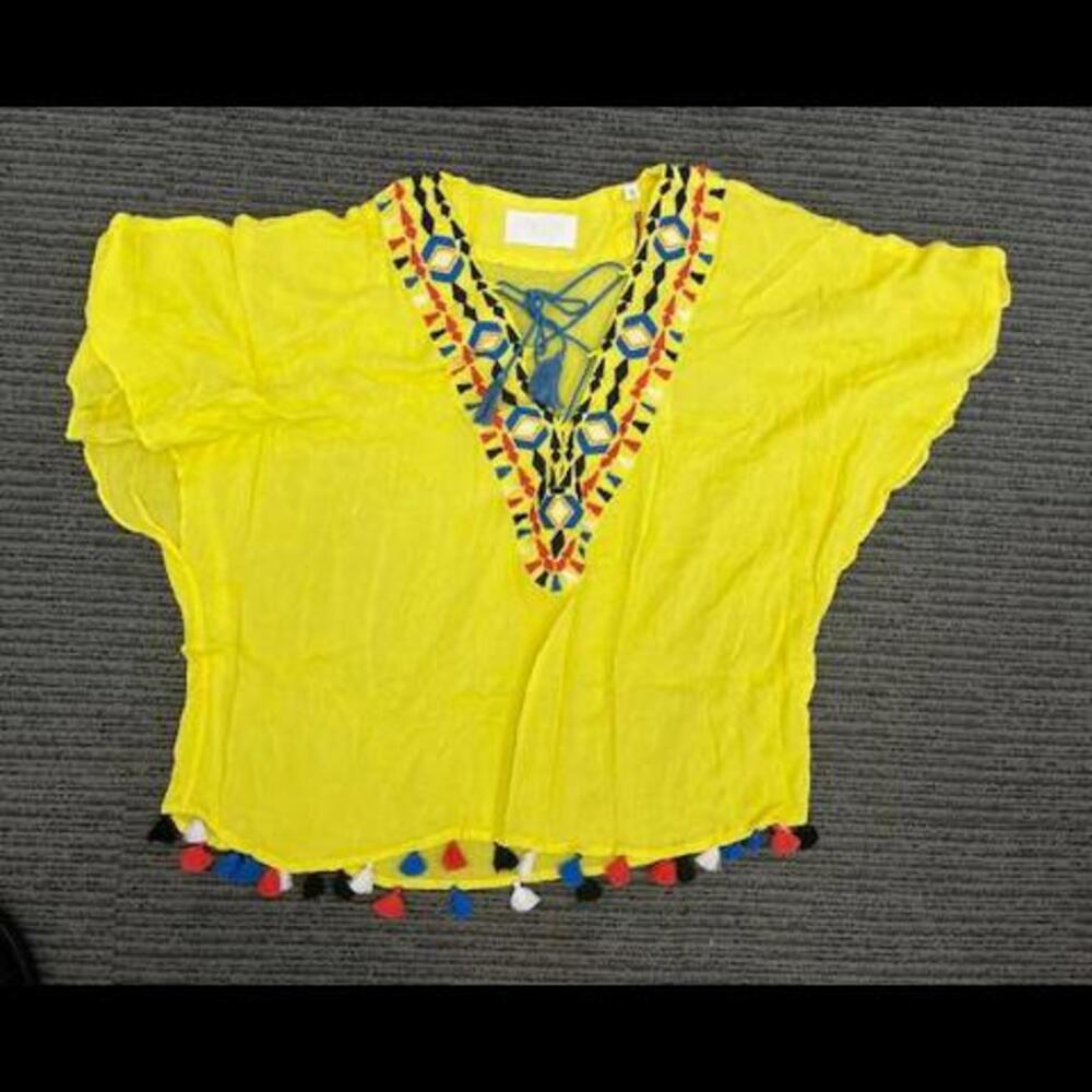 NWT New Piper Java V Neck Tunic Blouse Neon Yellow Large